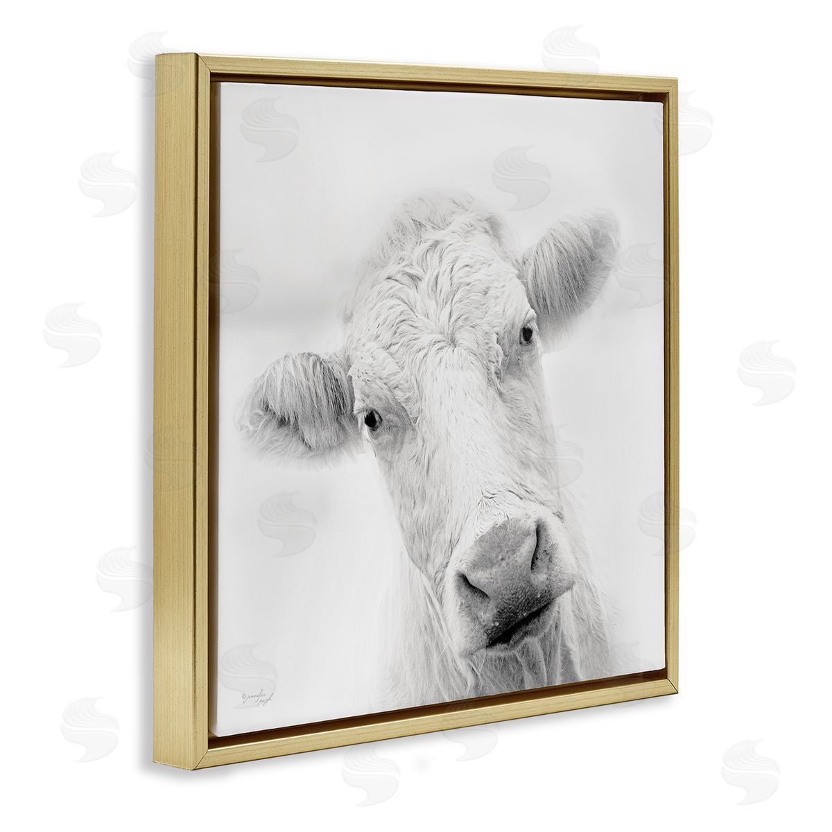 Jennifer Pugh Peaceful Cattle Portrait Close Up Rural Wildlife Gold Floating Frame Canvas Wall Art Print