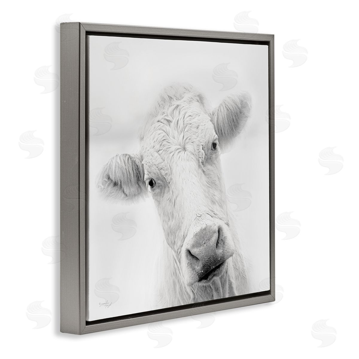 Jennifer Pugh Peaceful Cattle Portrait Close Up Rural Wildlife Gray Floating Frame Canvas Wall Art Print