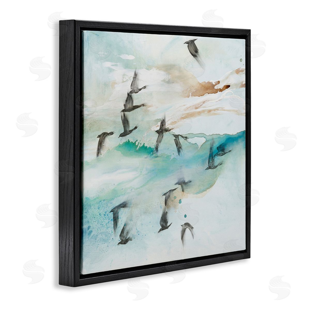 Tara Leaver Contemporary Bird Wings Flapping Speckled Watercolor Detail Black Floating Frame Canvas Wall Art Print