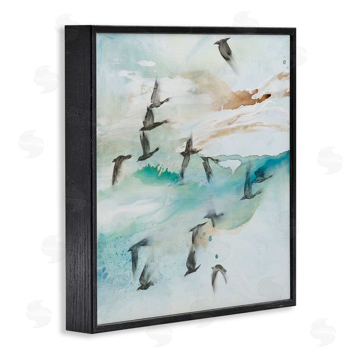 Tara Leaver Contemporary Bird Wings Flapping Speckled Watercolor Detail Black Framed Glicee Wall Art Print