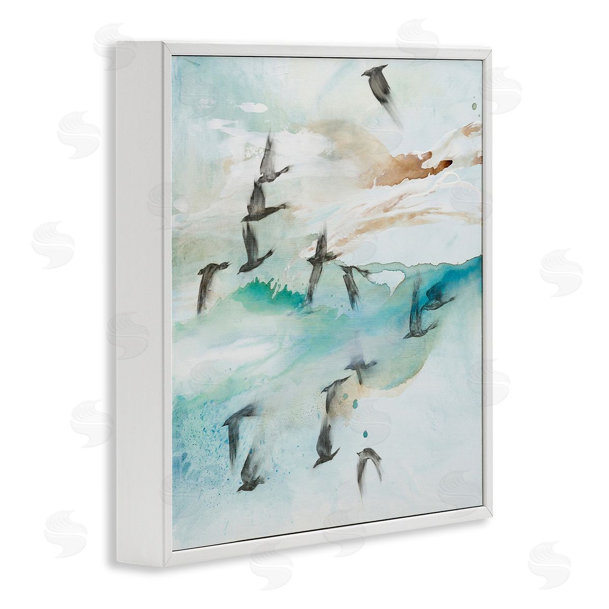 Tara Leaver Contemporary Bird Wings Flapping Speckled Watercolor Detail White Framed Glicee Wall Art Print