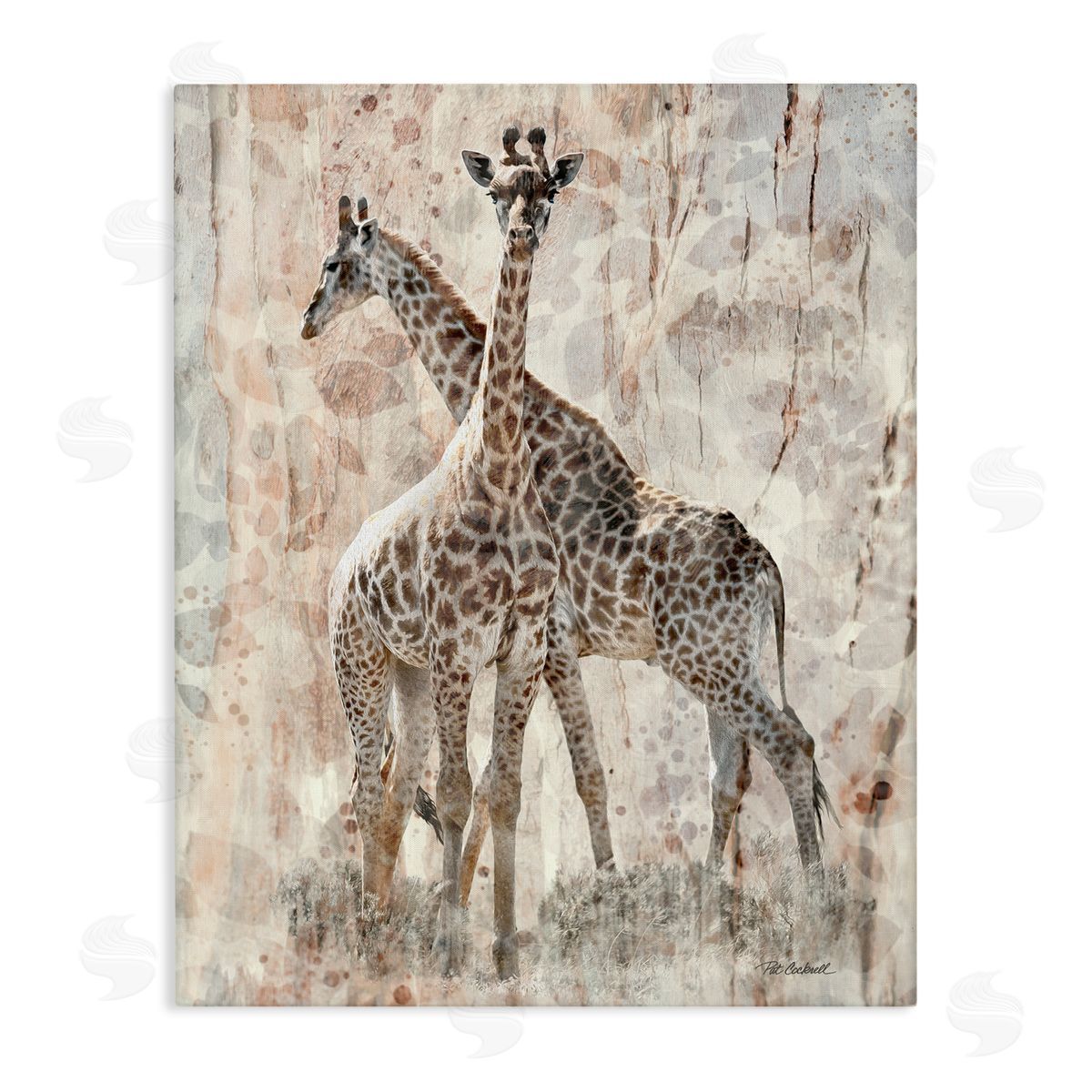 Pat Cockrell Towering Giraffes Pair Overlay Spotted Pattern Stretched Canvas Wall Art Print