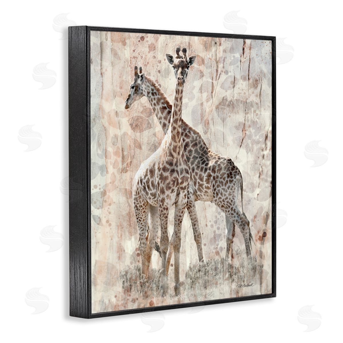 Pat Cockrell Towering Giraffes Pair Overlay Spotted Pattern Black Framed Giclee Wall Art Print