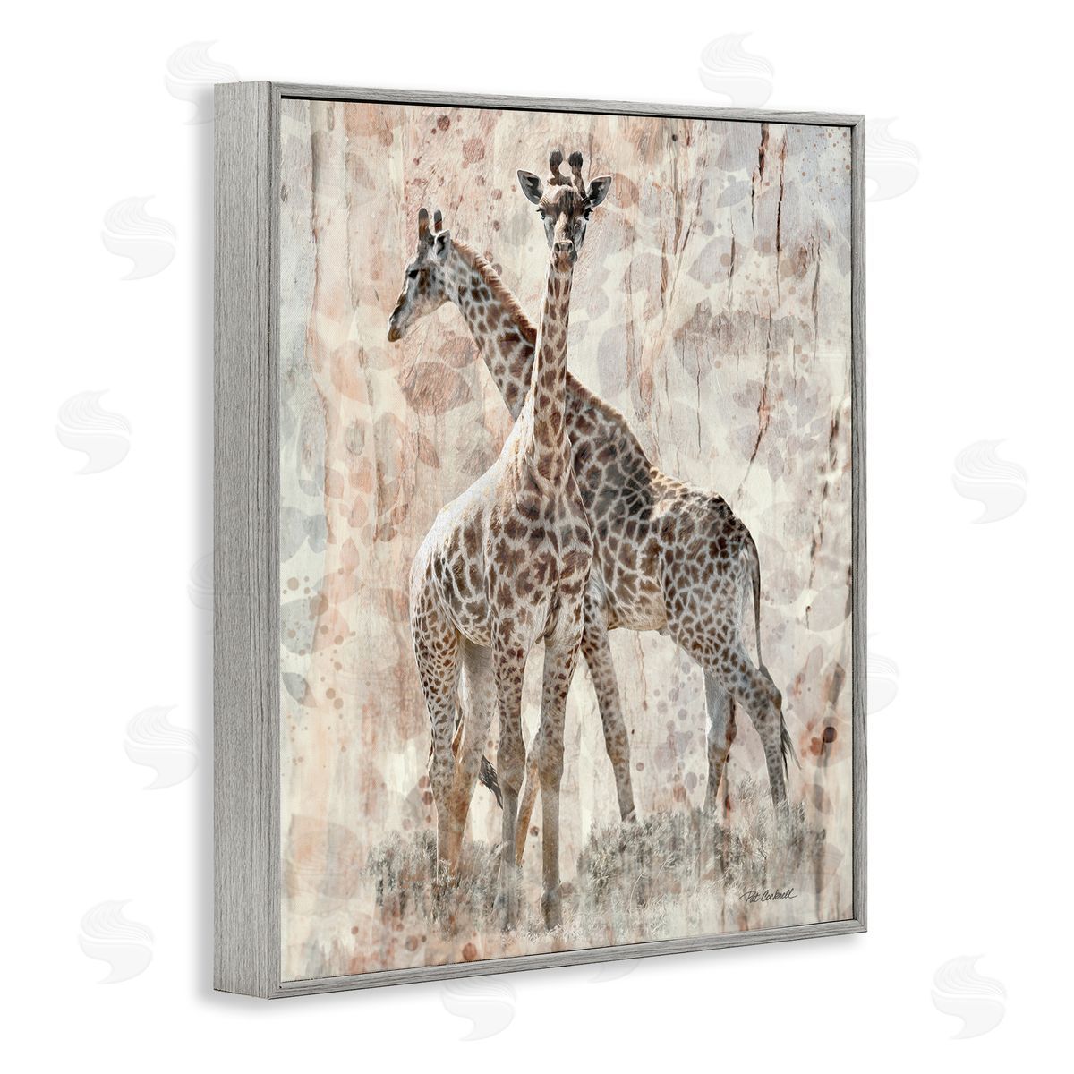 Pat Cockrell Towering Giraffes Pair Overlay Spotted Pattern Gray Framed Giclee Wall Art Print