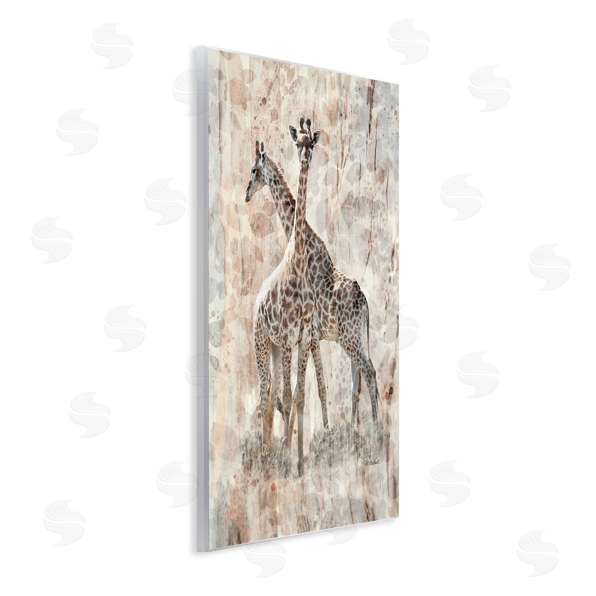Pat Cockrell Towering Giraffes Pair Overlay Spotted Pattern Wall Plaque Art Print