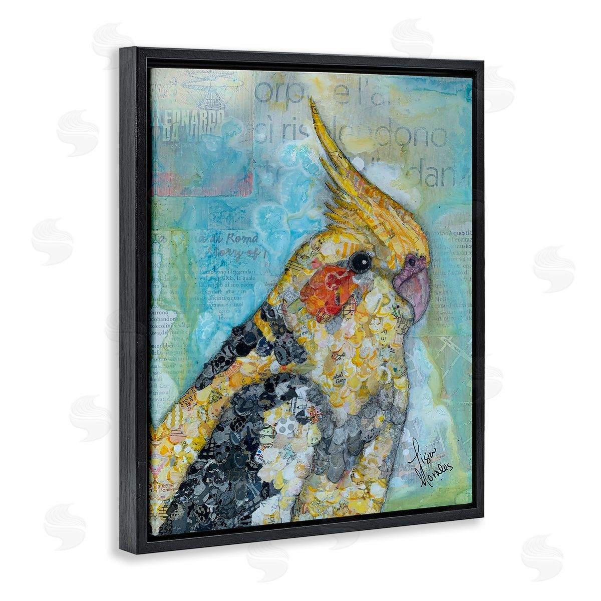 Lisa Morales Jolly Cockatiel Bird Assorted Layered Animal  Black Floating Frame Canvas Wall Art Print