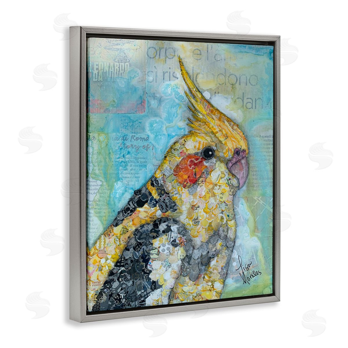 Lisa Morales Jolly Cockatiel Bird Assorted Layered Animal  Gray Floating Frame Canvas Wall Art Print