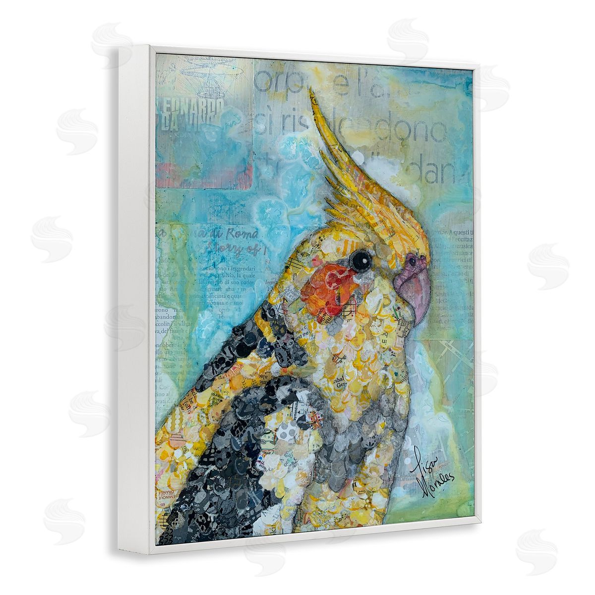 Lisa Morales Jolly Cockatiel Bird Assorted Layered Animal  White Framed Giclee Wall Art Print