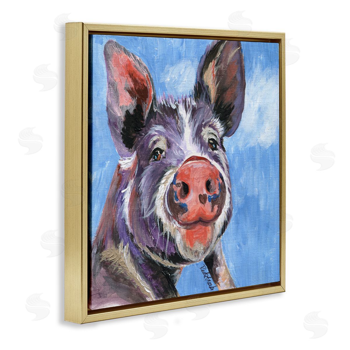 Jennifer Redstreake Intricate Pig Hog Painting Bold Contemporary Strokes Gold Floating Frame Canvas Wall Art Print