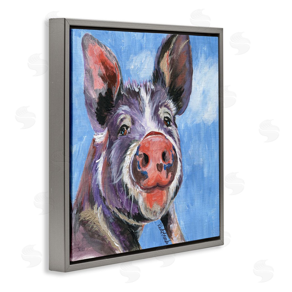 Jennifer Redstreake Intricate Pig Hog Painting Bold Contemporary Strokes Gray Floating Frame Canvas Wall Art Print
