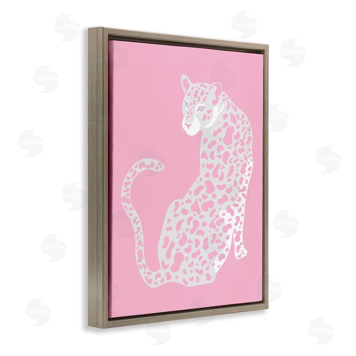 Birch & Ink Pink Modern Leopard Cheetah Portrait Piercing Gaze  Brown Floating Frame Canvas Wall Art Print