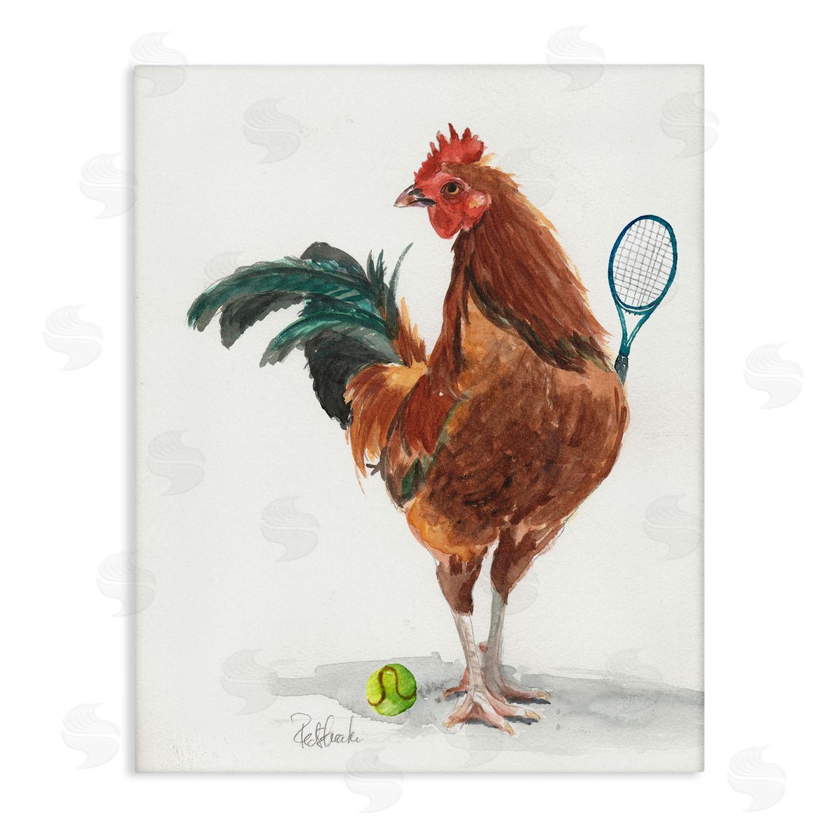 Jennifer Redstreake Chicken Hen Playing Tennis Athletic Farm Stretched Canvas Wall Art Print