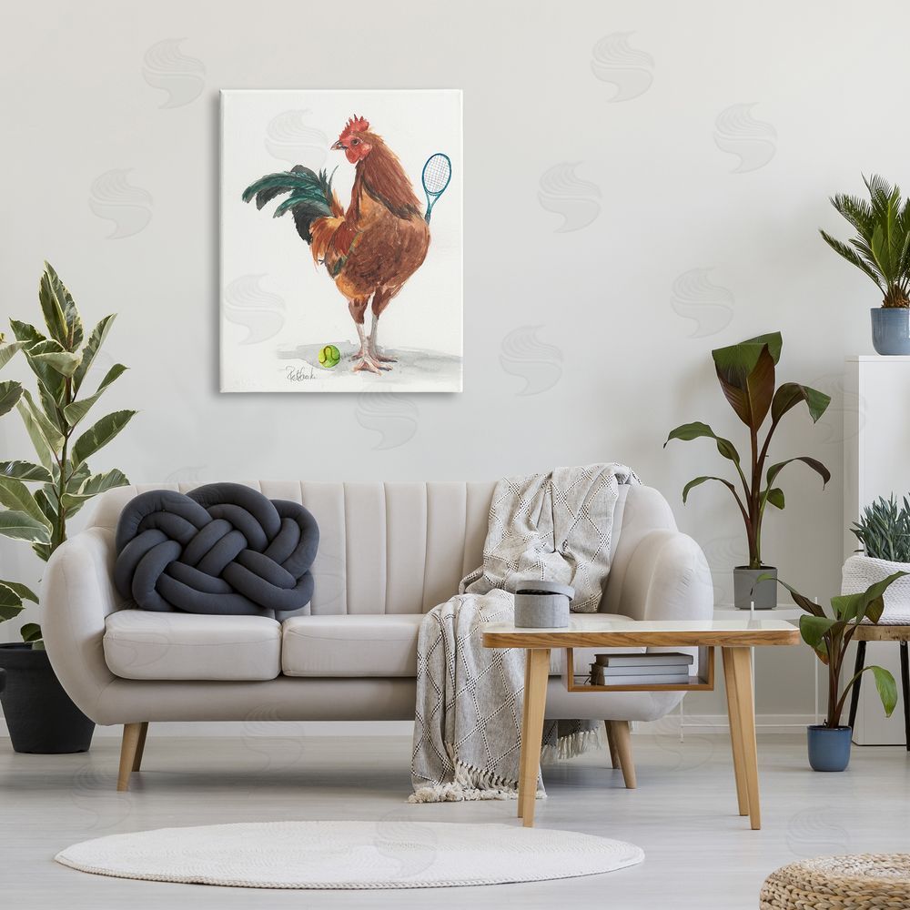 Jennifer Redstreake Chicken Hen Playing Tennis Athletic Farm Canvas Wall Art Print in Room