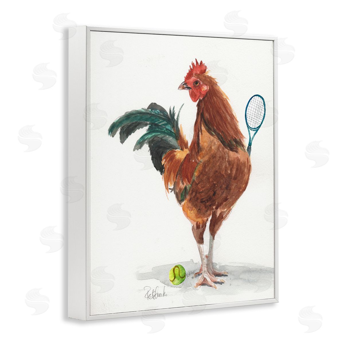 Jennifer Redstreake Chicken Hen Playing Tennis Athletic Farm White Framed Giclee Wall Art Print