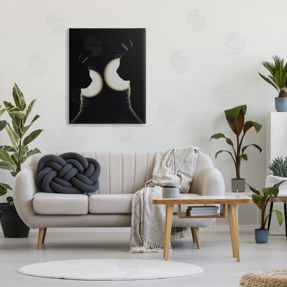 Stupell Studio Two Black Cats Silhouettes Nighttime Moonlight Animals Canvas Wall Art Print in Room