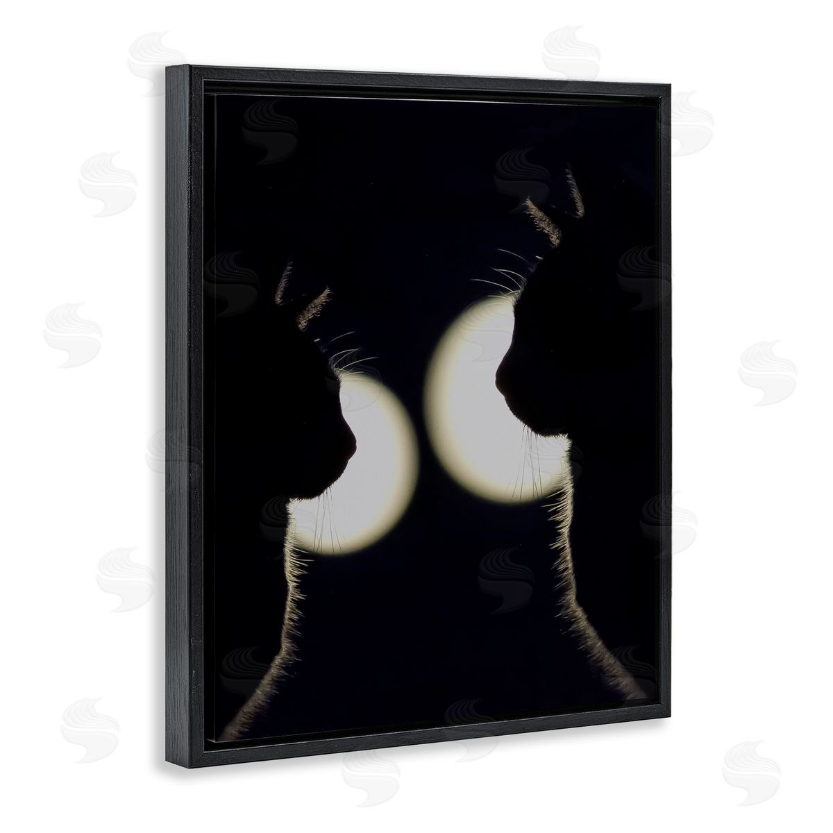 Stupell Studio Two Black Cats Silhouettes Nighttime Moonlight Animals Black Floating Frame Canvas Wall Art Print