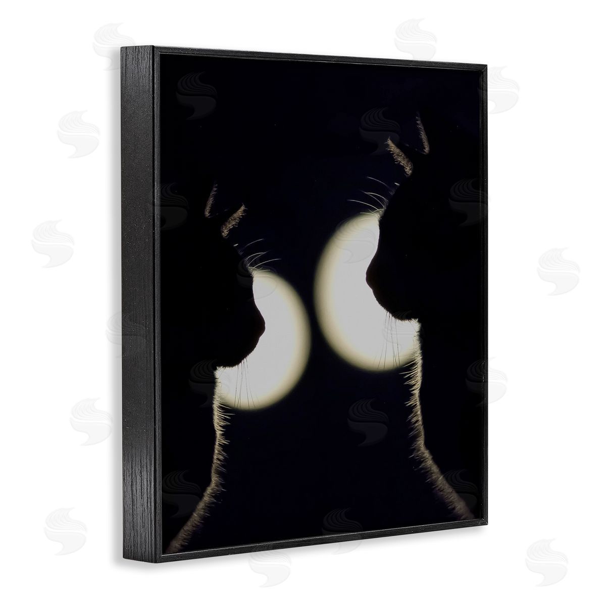 Stupell Studio Two Black Cats Silhouettes Nighttime Moonlight Animals Black Framed Giclee Wall Art Print