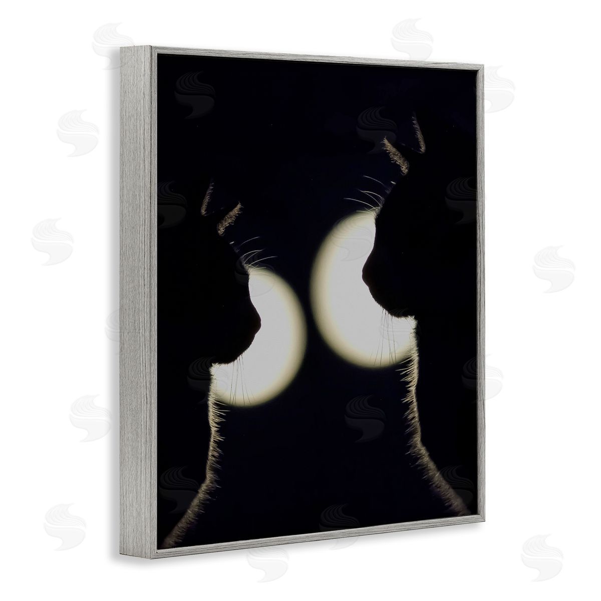 Stupell Studio Two Black Cats Silhouettes Nighttime Moonlight Animals Gray Framed Giclee Wall Art Print