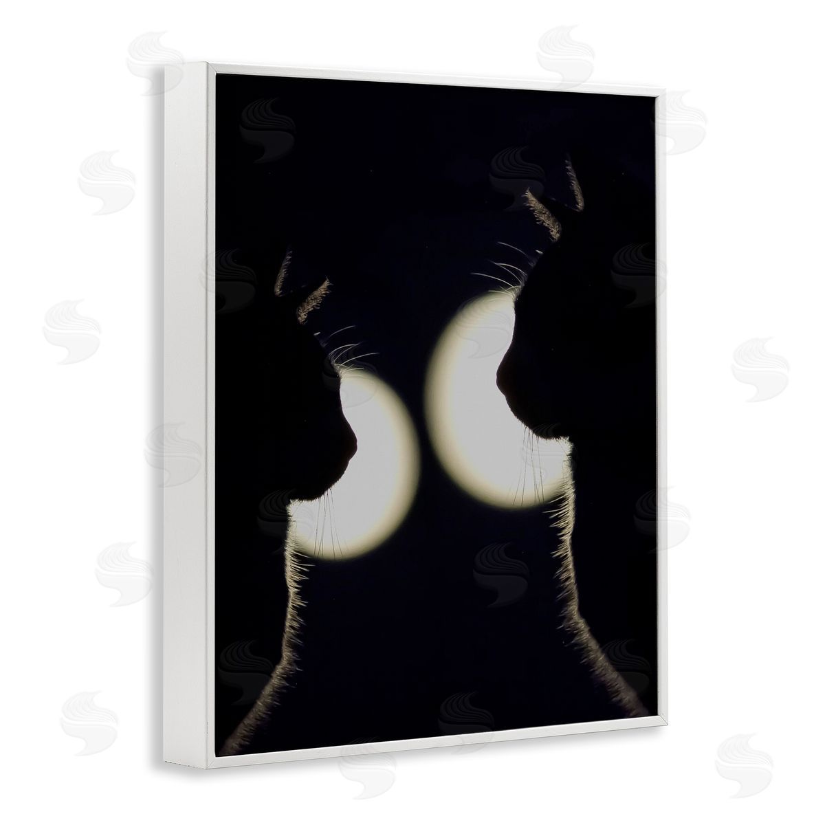 Stupell Studio Two Black Cats Silhouettes Nighttime Moonlight Animals White Framed Giclee Wall Art Print