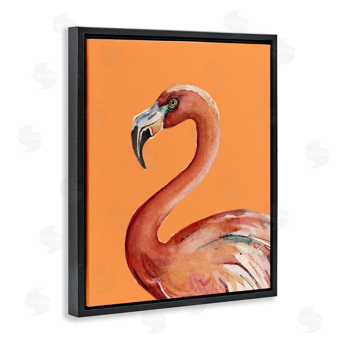 Patricia Pinto Tropical Flamingo Bird Portrait Watercolor Detail Black Floating Frame Canvas Wall Art Print