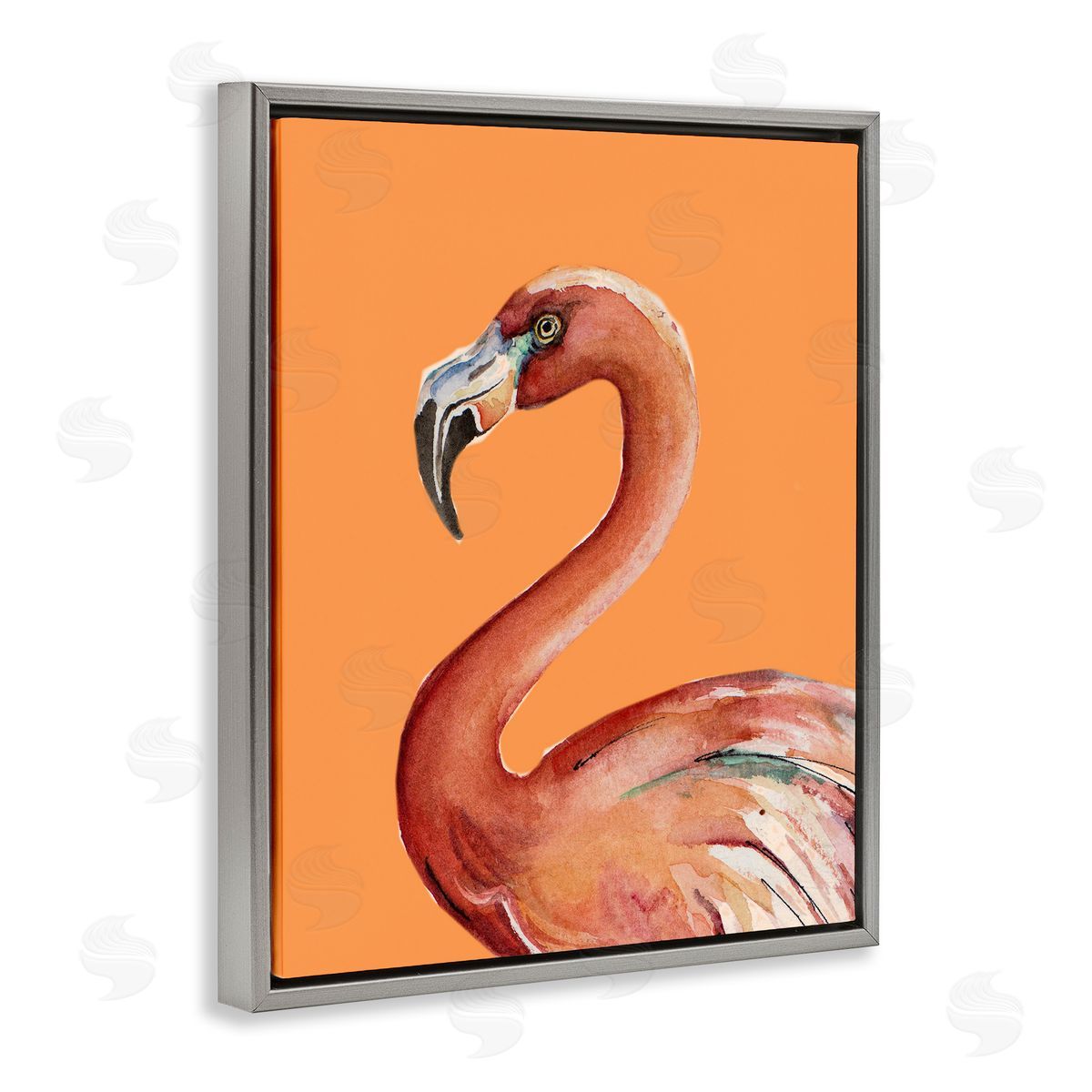 Patricia Pinto Tropical Flamingo Bird Portrait Watercolor Detail Gray Floating Frame Canvas Wall Art Print