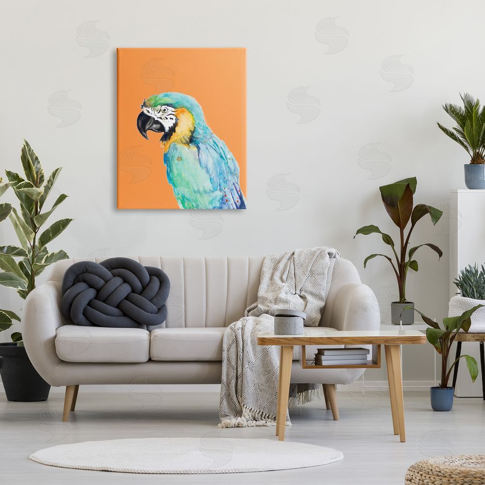 Patricia Pinto Tropical Macaw Parrot Portrait Bold Rainforest Bird Canvas Wall Art Print in Room