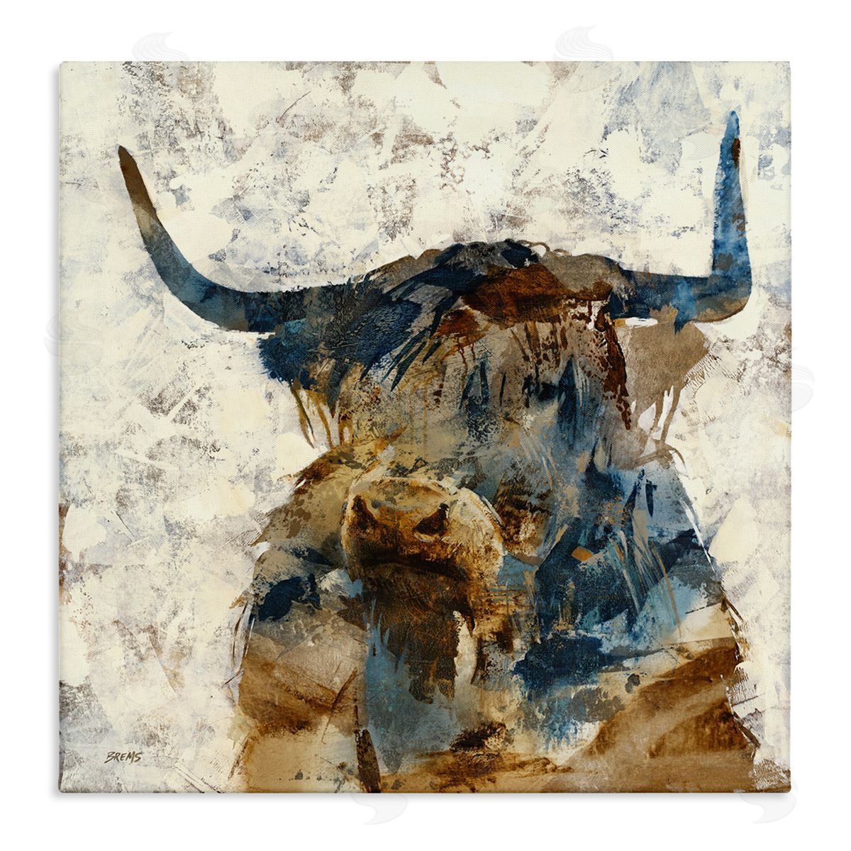 Scott Brems Abstract Cattle Horns Collaged Silhouette Blocked Shapes Stretched Canvas Wall Art Print