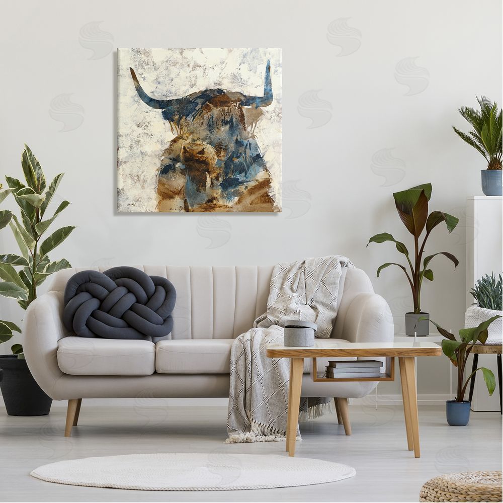 Scott Brems Abstract Cattle Horns Collaged Silhouette Blocked Shapes Canvas Wall Art in Room