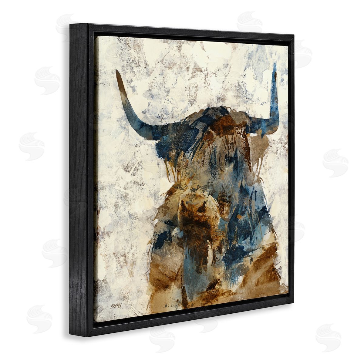 Scott Brems Abstract Cattle Horns Collaged Silhouette Blocked Shapes Black Floating Frame Canvas Wall Art Print