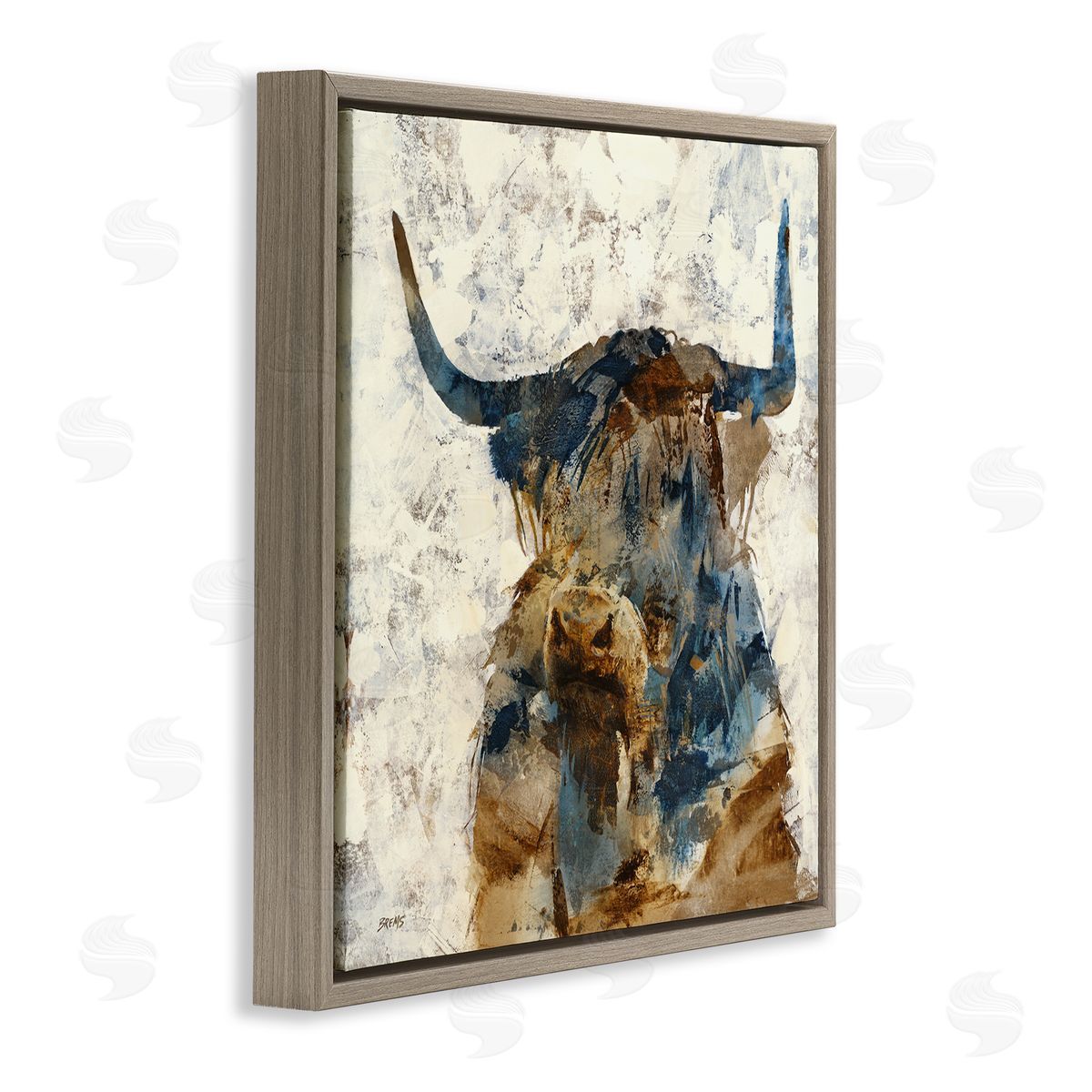 Scott Brems Abstract Cattle Horns Collaged Silhouette Blocked Shapes Brown Floating Frame Canvas Wall Art Print