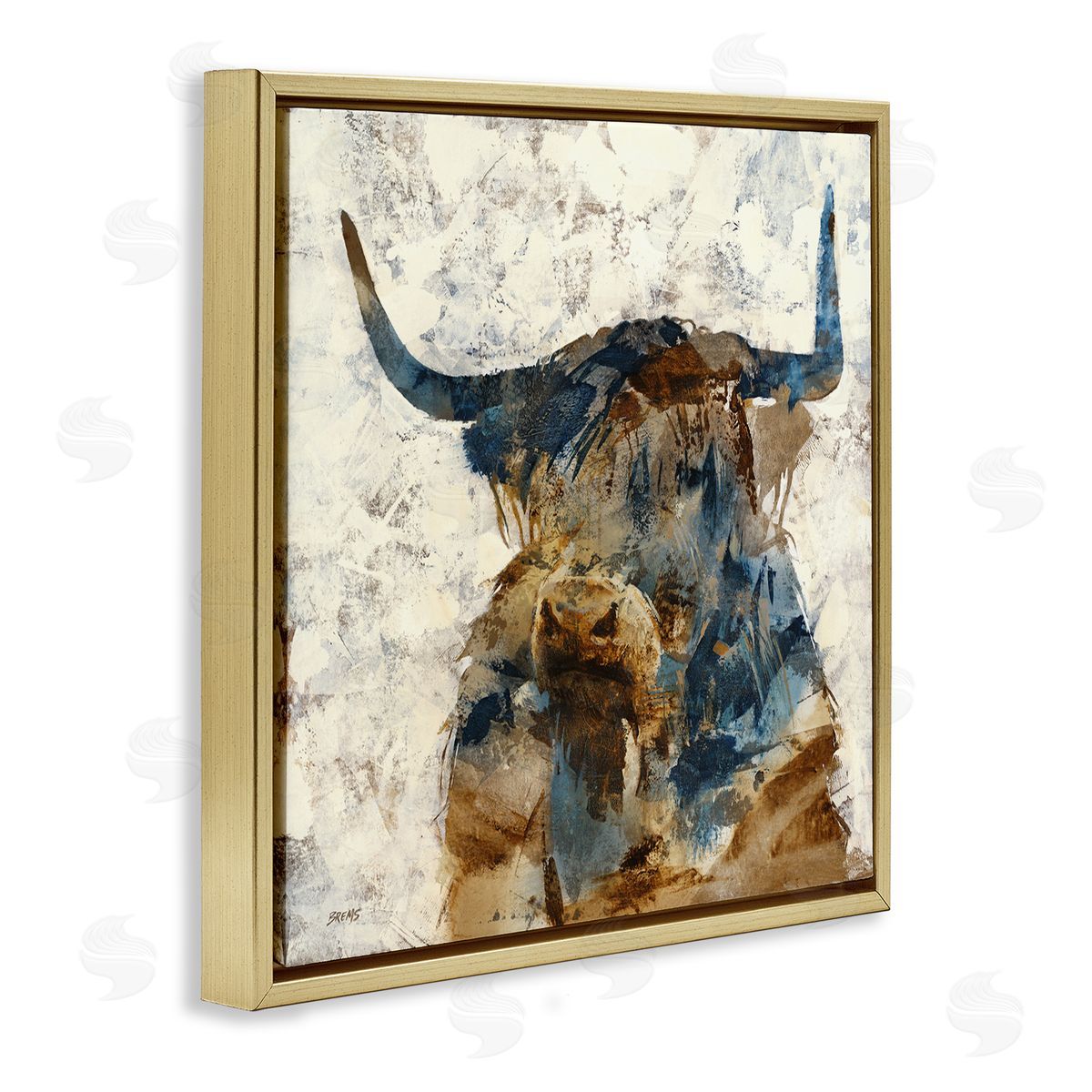 Scott Brems Abstract Cattle Horns Collaged Silhouette Blocked Shapes Gold Floating Frame Canvas Wall Art Print