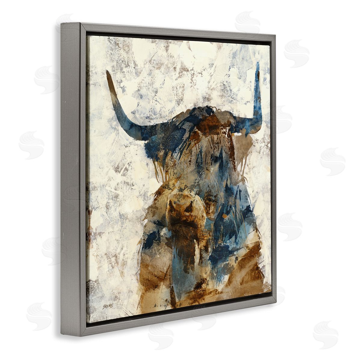 Scott Brems Abstract Cattle Horns Collaged Silhouette Blocked Shapes Gray Floating Frame Canvas Wall Art Print