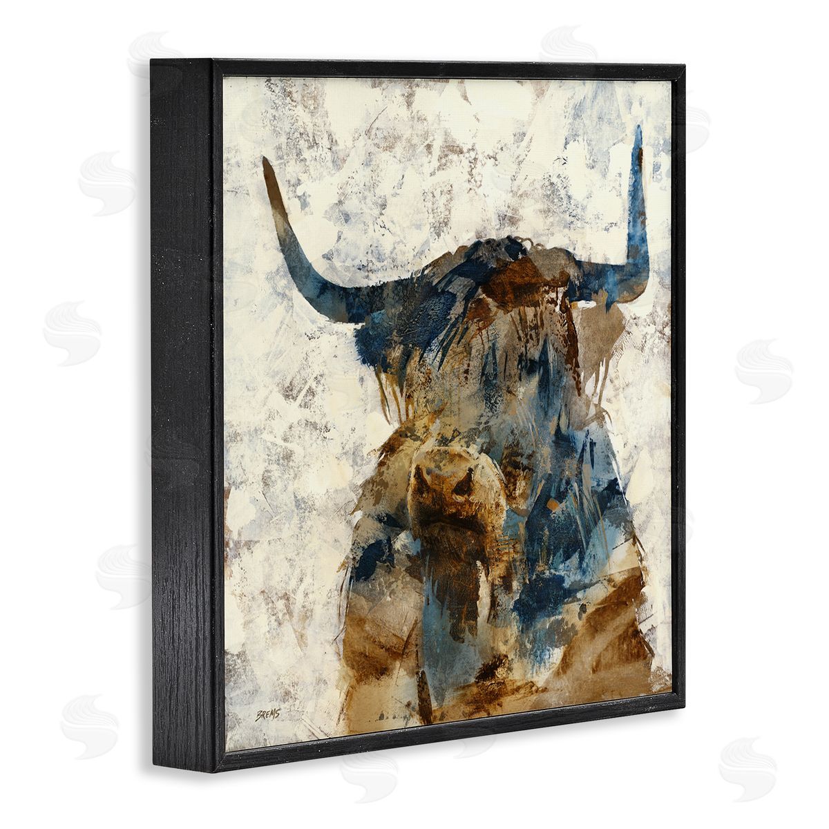 Scott Brems Abstract Cattle Horns Collaged Silhouette Blocked Shapes Black Framed Glicee Wall Art Print