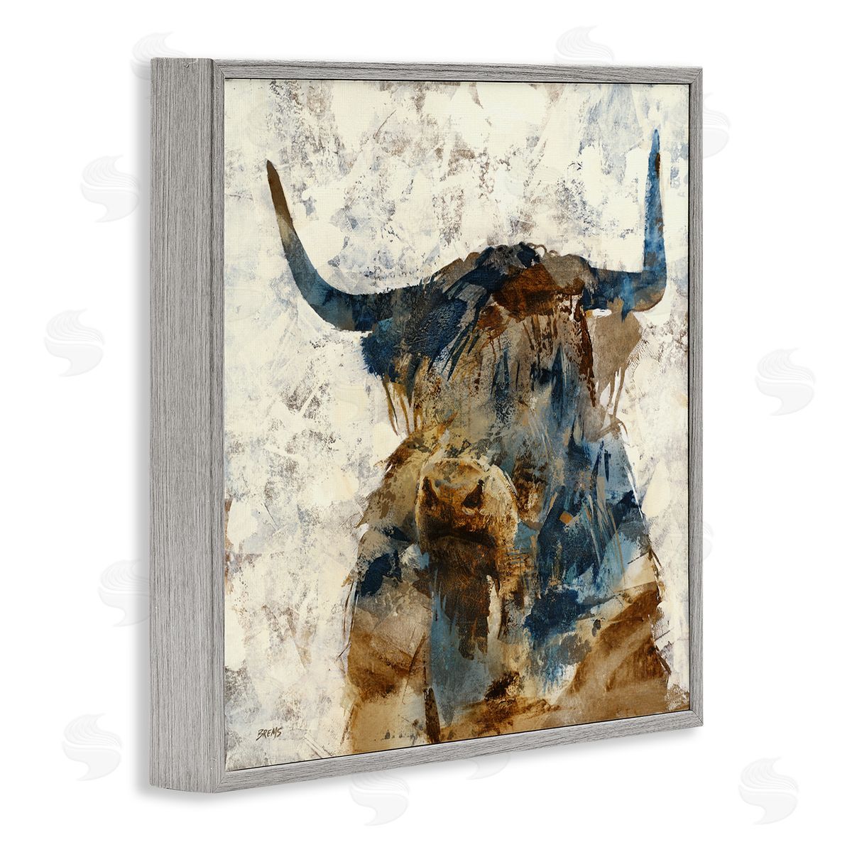 Scott Brems Abstract Cattle Horns Collaged Silhouette Blocked Shapes Gray Framed Glicee Wall Art Print