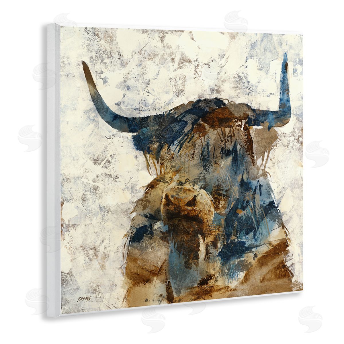 Scott Brems Abstract Cattle Horns Collaged Silhouette Blocked Shapes Wooden Wall Plaque Art Print