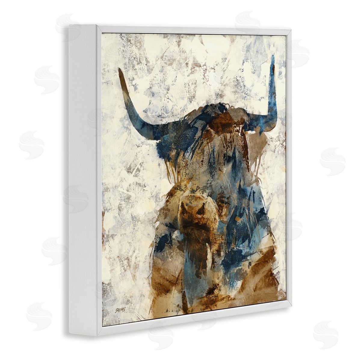 Scott Brems Abstract Cattle Horns Collaged Silhouette Blocked Shapes White Framed Glicee Wall Art Print