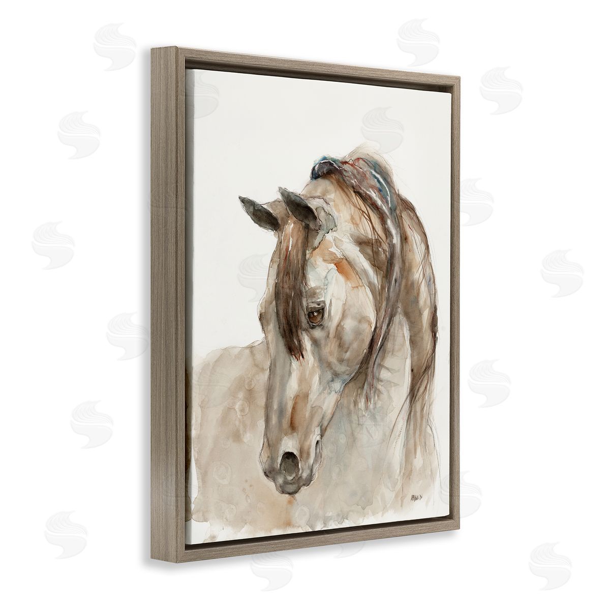 Patti Mann Gentle Horse Portrait Farm Watercolor Detail Brown Floating Frame Canvas Wall Art Print