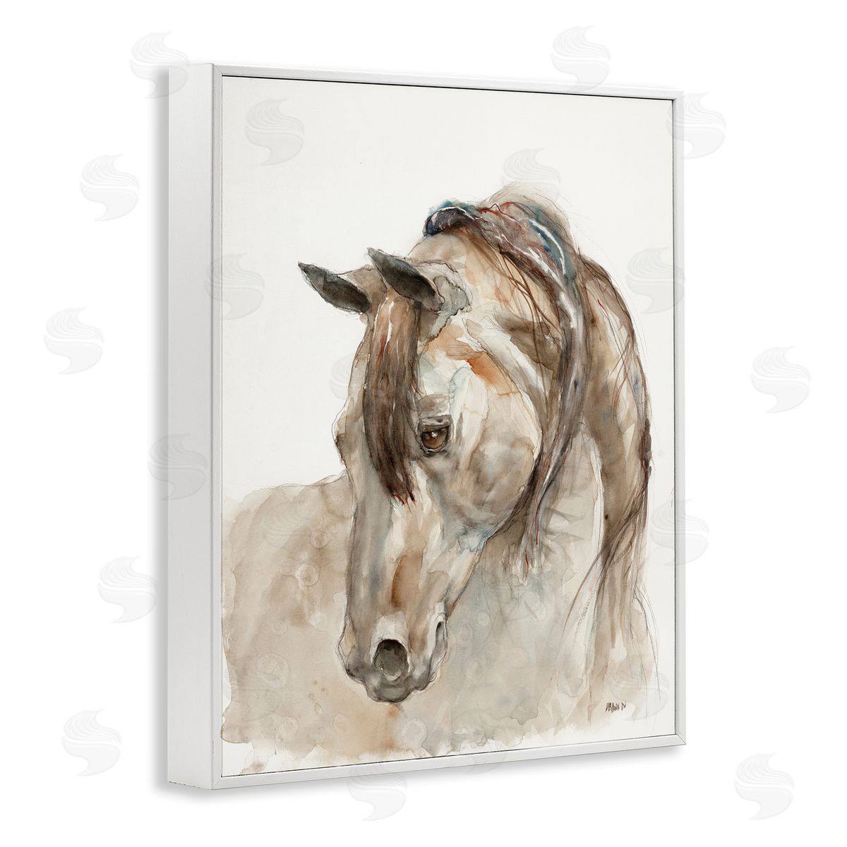 Patti Mann Gentle Horse Portrait Farm Watercolor Detail White Framed Giclee Wall Art Print