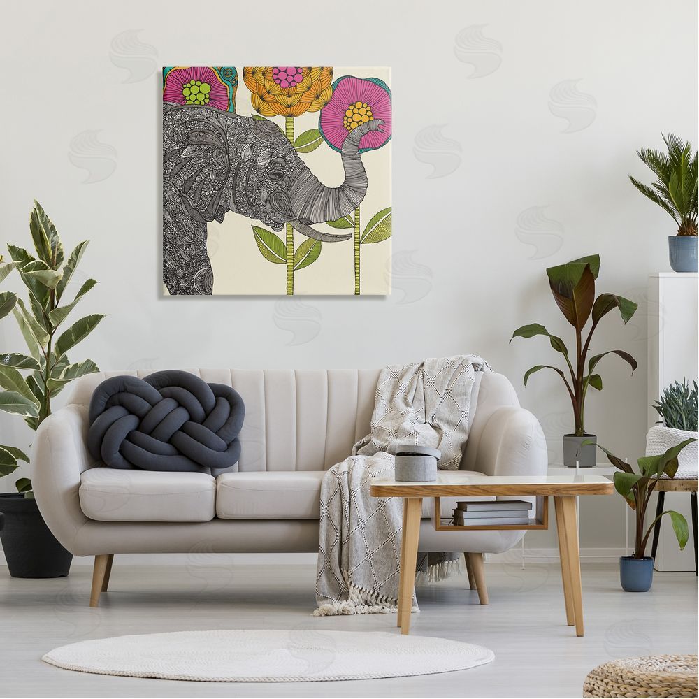 Valentina Harper Floral Elephant Wildlife Intricate Paisley Patterns Shapes Canvas Wall Art in Room