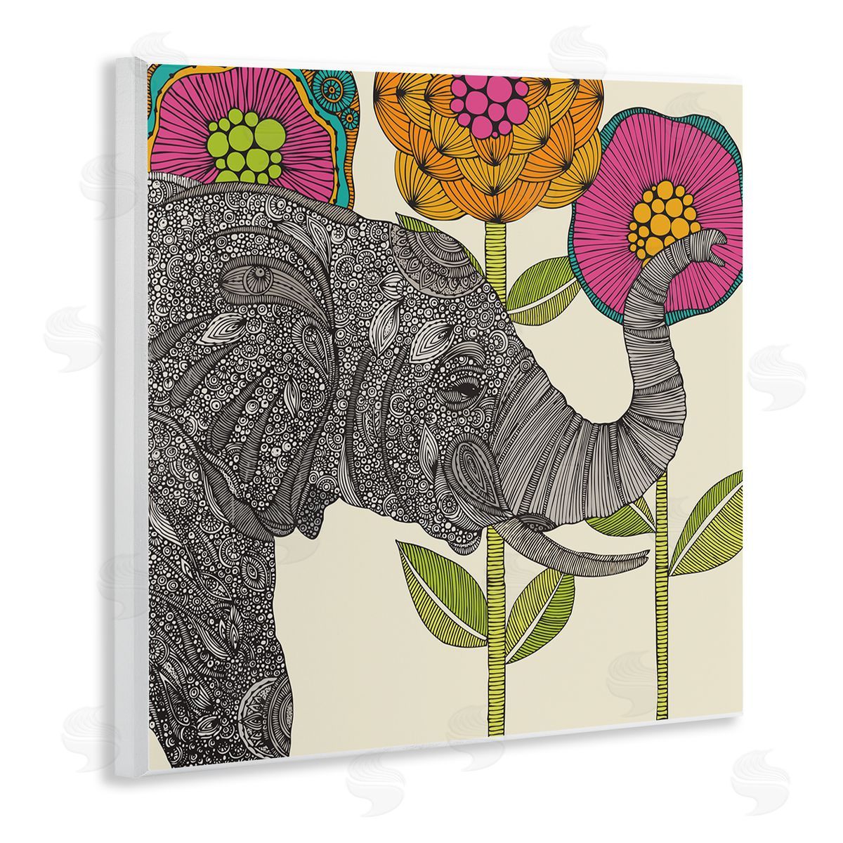 Valentina Harper Floral Elephant Wildlife Intricate Paisley Patterns Shapes Wooden Wall Plaque Art Print