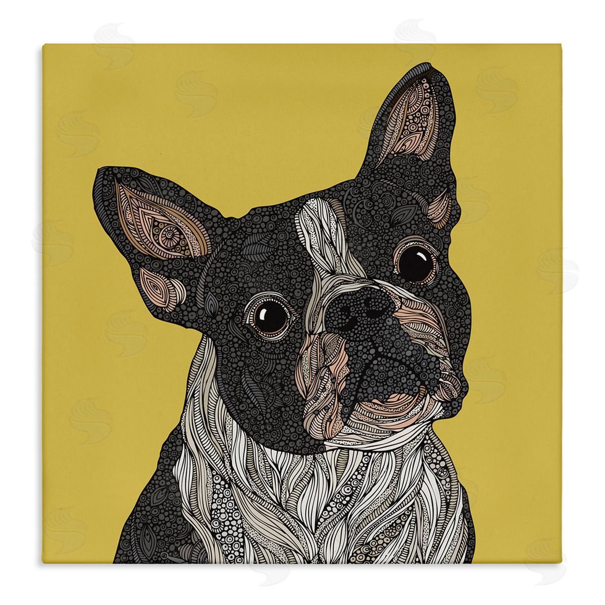 Valentina Harper French Bulldog Detailed Geometric Fractal Shapes Botanicals Stretched Canvas Wall Art Print
