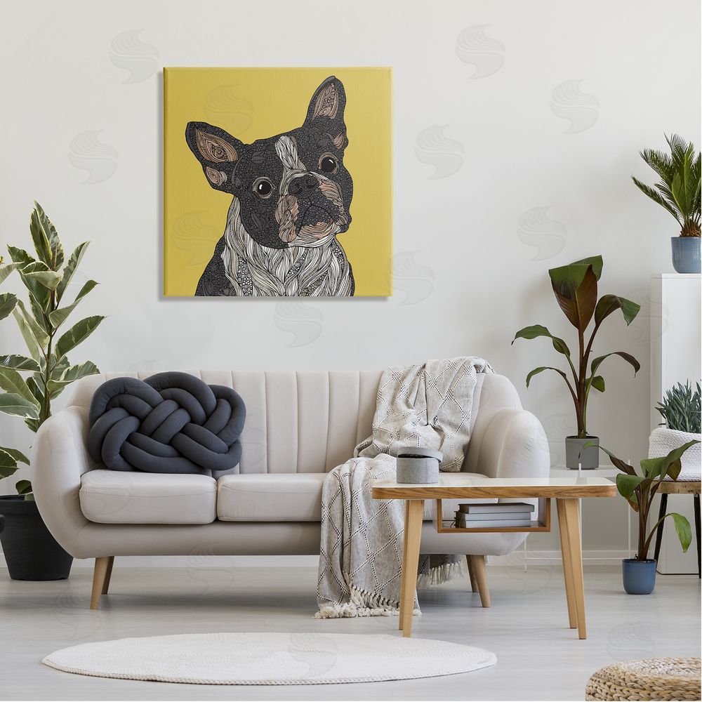 Valentina Harper French Bulldog Detailed Geometric Fractal Shapes Botanicals Canvas Wall Art in Room