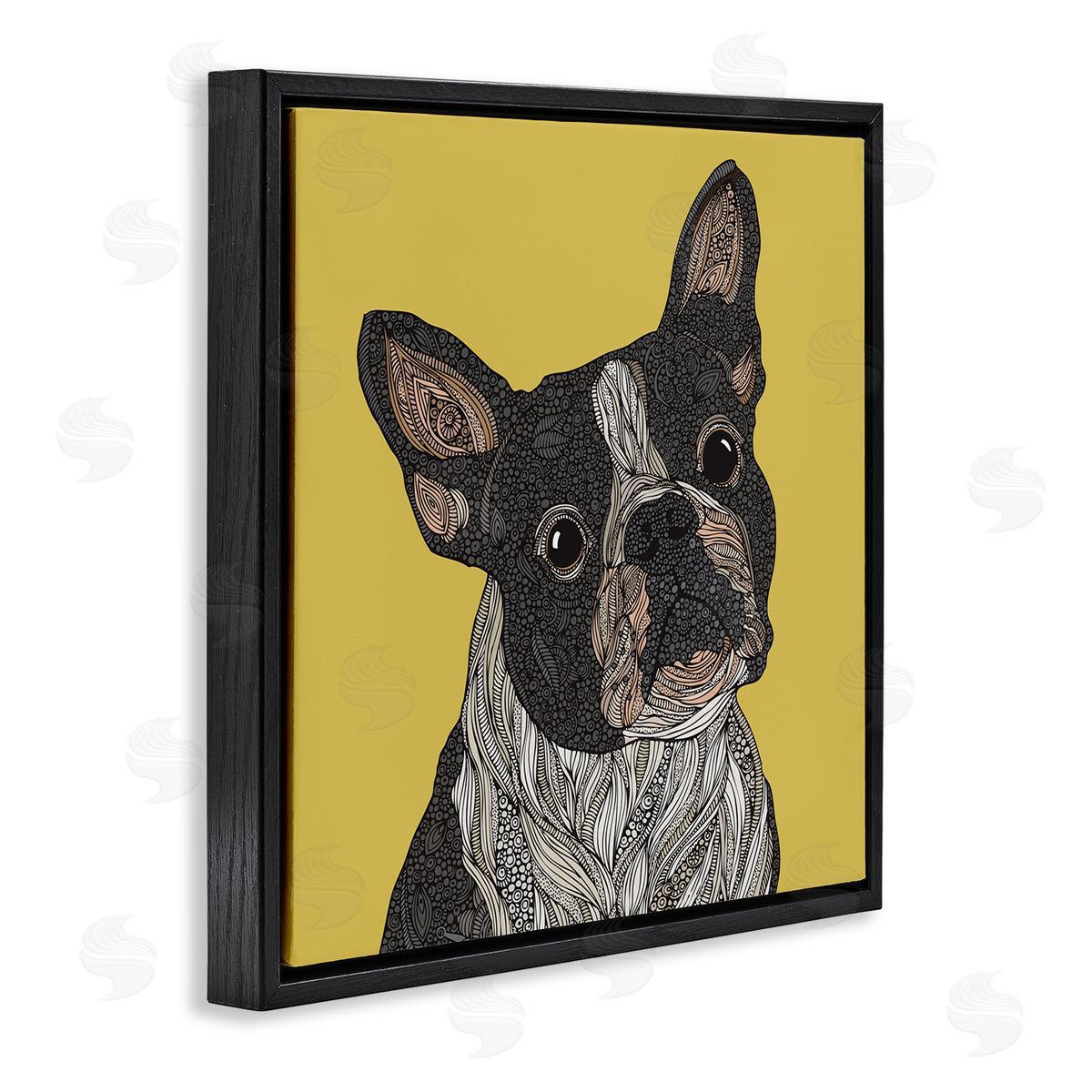 Valentina Harper French Bulldog Detailed Geometric Fractal Shapes Botanicals Black Floating Frame Canvas Wall Art Print