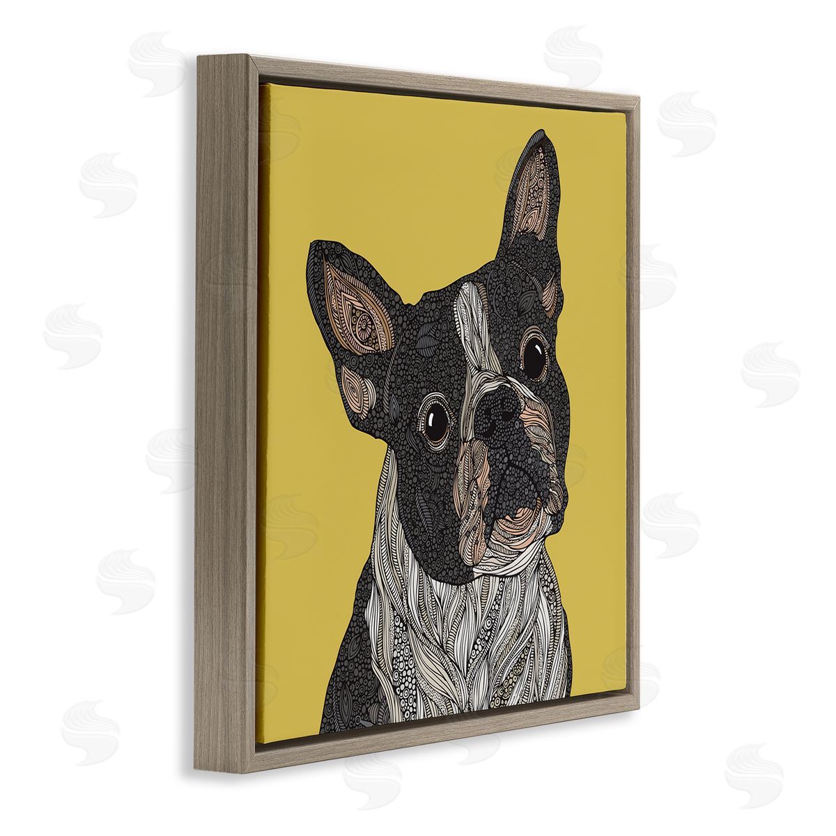 Valentina Harper French Bulldog Detailed Geometric Fractal Shapes Botanicals Brown Floating Frame Canvas Wall Art Print