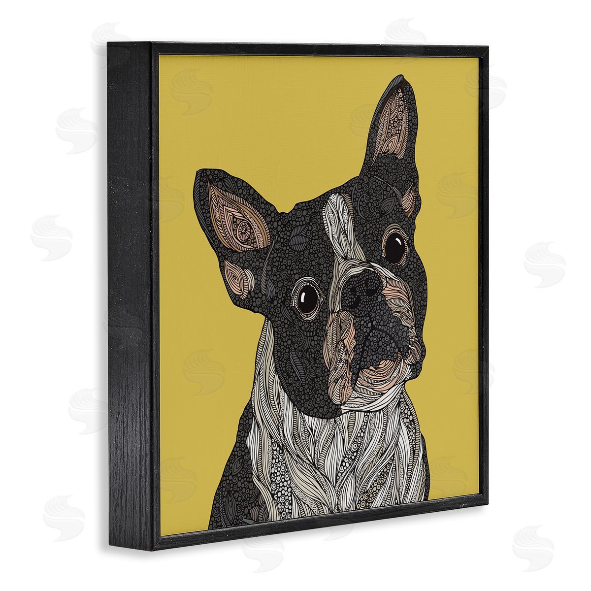Valentina Harper French Bulldog Detailed Geometric Fractal Shapes Botanicals Black Framed Glicee Wall Art Print