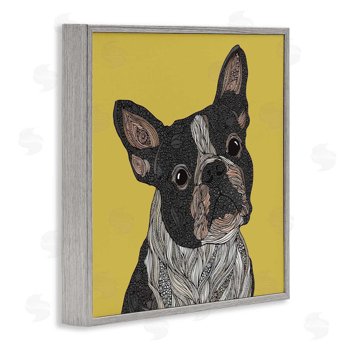 Valentina Harper French Bulldog Detailed Geometric Fractal Shapes Botanicals Gray Framed Glicee Wall Art Print