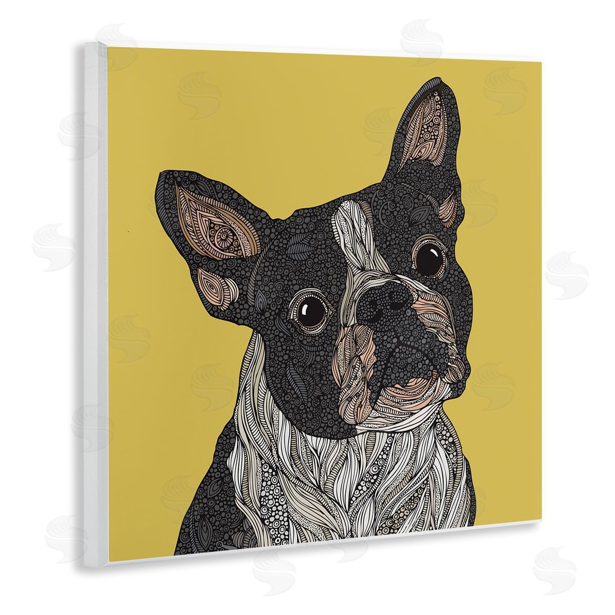 Valentina Harper French Bulldog Detailed Geometric Fractal Shapes Botanicals Wooden Wall Plaque Art Print