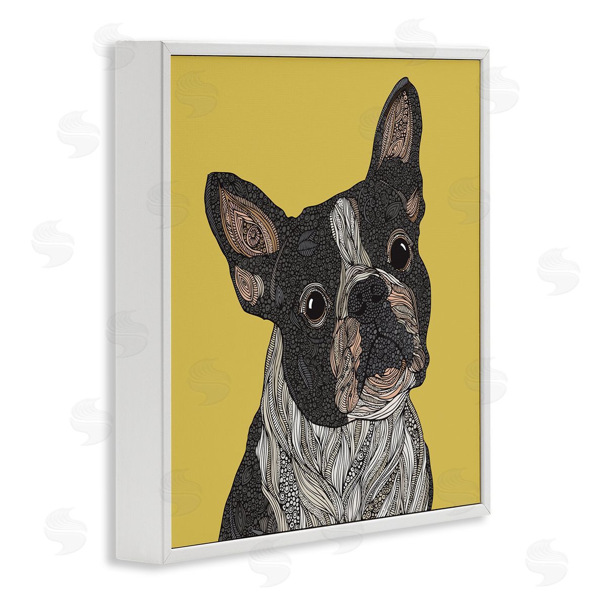 Valentina Harper French Bulldog Detailed Geometric Fractal Shapes Botanicals White Framed Glicee Wall Art Print