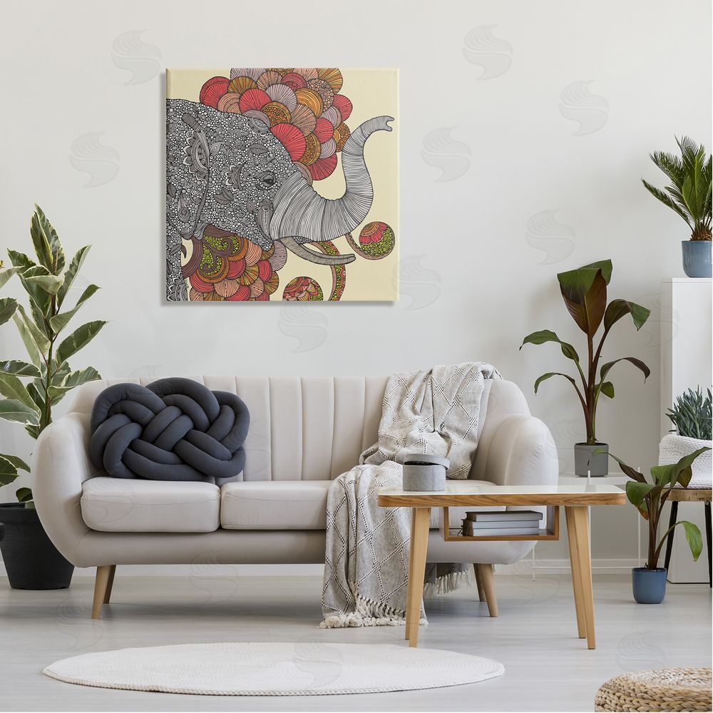 Valentina Harper Elephant Wildlife Detailed Floral Pattern Mandala Shapes Canvas Wall Art in Room