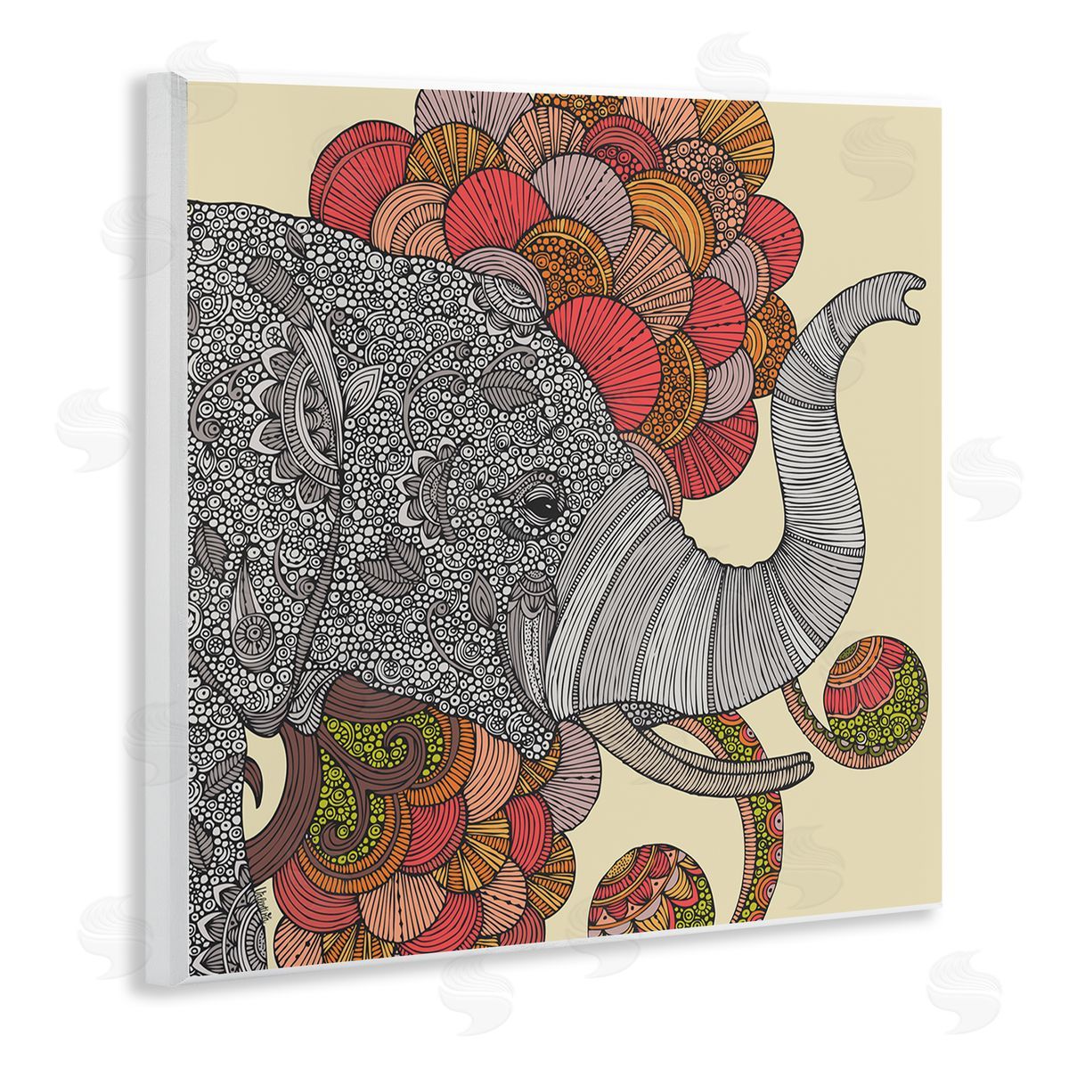 Valentina Harper Elephant Wildlife Detailed Floral Pattern Mandala Shapes Wooden Wall Plaque Art Print